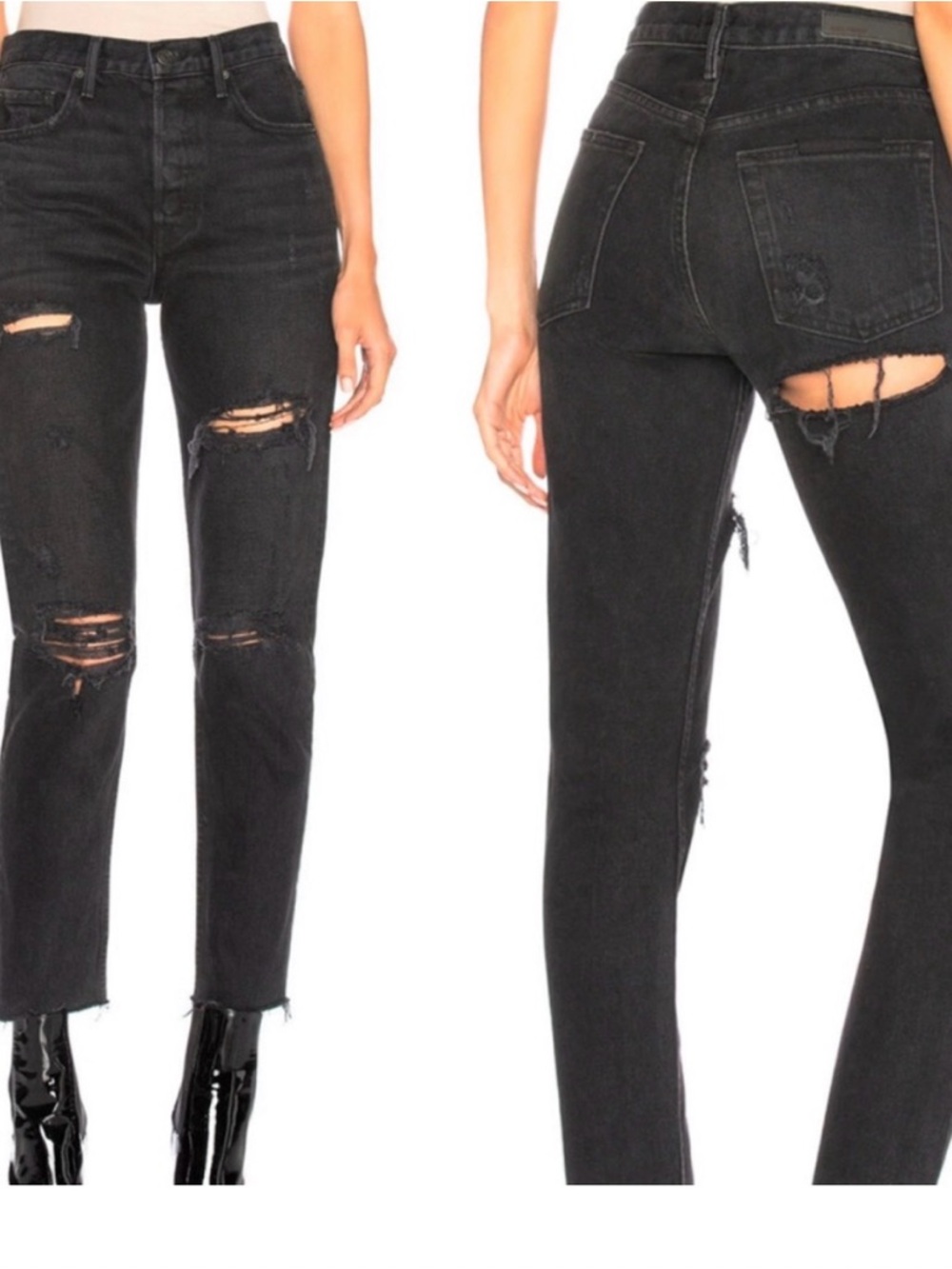 GRLFRND High-Rise Distressed Black Skinny Straight Jeans